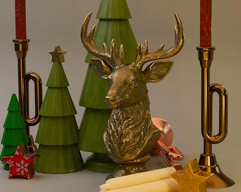 Victorian Christmas Miniature Set – Trumpet Candlesticks, Reindeer Bust & Trees (Instant Download)