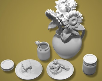 Miniature Sunflower & Honey Arrangement STL | Dollhouse Farmhouse Decor, Honey Jars, Honeycomb, Beekeeper Display (Instant Download)