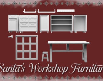 Santa’s Workshop Furniture Set - Miniature Cabinets, Tables, Shelves & Windows - 1:12 Scale (Instant Download)