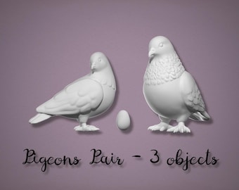 Dollhouse Pigeon Pair with Egg STL – Romantic Garden Birds (3D Print File)