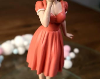 Pin-Up Woman Kissing Miniature STL | Valentine’s Diorama Figurine | Vintage Dollhouse Decor (Instant Download)