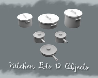 Kitchen Pots Miniature Set | 12 Dollhouse Cooking Pots & Pans (Instant Download)