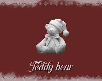 Osito de peluche navideño en miniatura con gorro de Papá Noel - Casa de muñecas a escala 1:12 (Descarga inmediata)