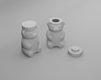 Miniature Bear Honey Jars – 1:12 Scale Dollhouse Food 3D STL PRINT file Instant Download