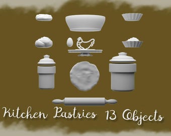 Kitchen Pastries 13-Piece Miniature Baking Set | Dollhouse Pastry Accessories (Instant Download)
