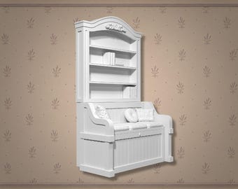 English Cottage Kitchen Bench and Wall Bookcase STL | Dollhouse Miniature Furniture | Printable Books & Pillows |(Instant Download)