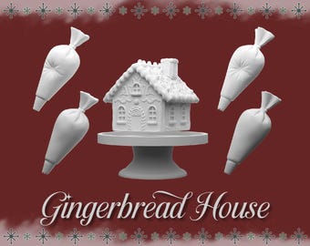 Gingerbread House Set with Piping Bags • 1:12 Christmas Dollhouse Baking Decor STL (Instant Download)