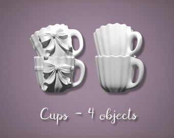Dollhouse Coffee Cups STL – Vintage Bow Fluted Miniature Kitchen Decor (3D Print File)