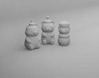 Miniature Bear Honey Jars – 1:12 Scale Dollhouse Food 3D STL PRINT file Instant Download