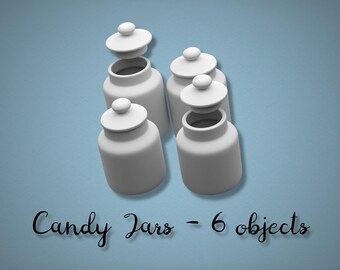Miniature Candy Jars Set – 6 STL Files | 1:12 Dollhouse Kitchen & Shop Decor (Instant Download)