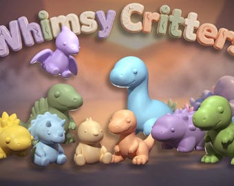 Whimsy Critters Dinosaur Bundle T-Rex Brontosaurus Pterodactyl 3D print model (Instant Download)