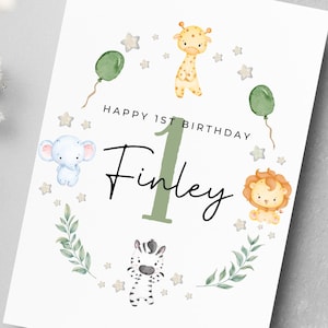 Carte d'anniversaire de bébé | de safari animalier pour le premier anniversaire de Zazzle.be Liste d'envies Vous avez des idées ? Carte premier anniversaire de son fils | carte de voeux de bébé | Carte de premier anniversaire