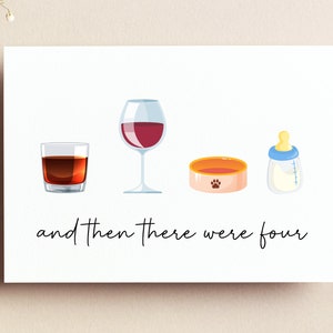 Carte de voeux bébé | Et puis il y en avait quatre | carte de bébé enceinte | Nouvelle carte bébé | Grossesse | Carte de fête de naissance | Animal de compagnie et bébé | écossais