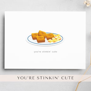 carte de voeux | tofu puant | saint valentin | jeu de mots sur la cuisine asiatique | jeu de mots carte de vœux | Cuisine chinoise kawaii | petite carte | drôle