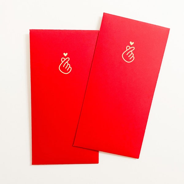 Lucky Red Envelopes with Gold Foil | Korean Heart Hand Gesture | Finger Heart