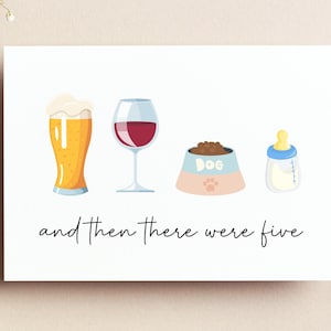 Carte de voeux bébé | Et puis il y en avait cinq | carte de bébé enceinte | Nouvelle carte bébé | Carte de grossesse | Carte mignonne de baby shower | Animal de compagnie et bébé
