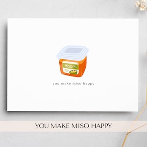 carte de voeux | vous faites le bonheur du miso | saint valentin | jeu de mots sur la cuisine asiatique | jeu de mots carte de vœux | Cuisine japonaise kawaii | carte postale