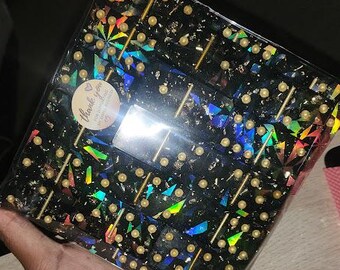 Personalized Holographic Black Dominoes | Unique Gift