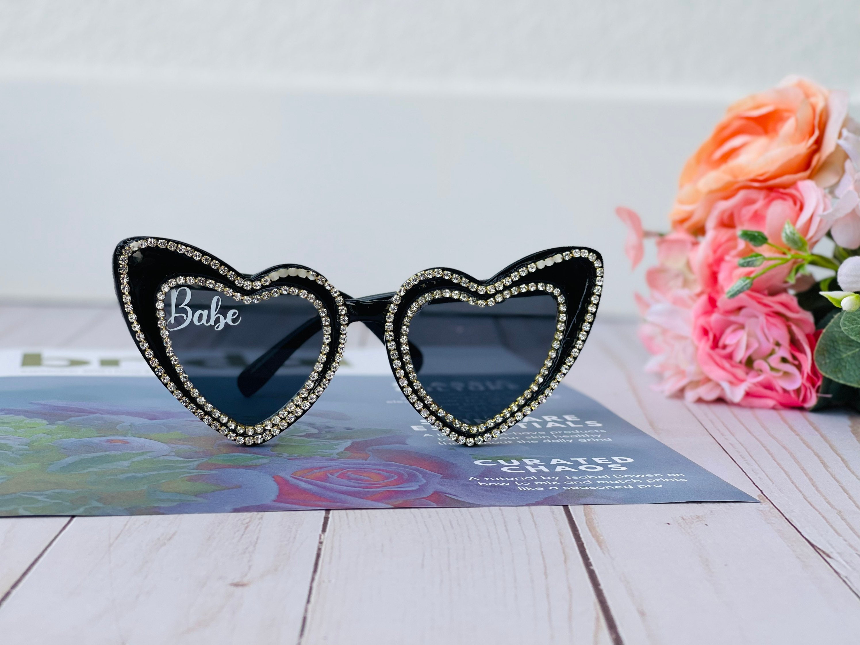 sunglasses with heart rhinestone