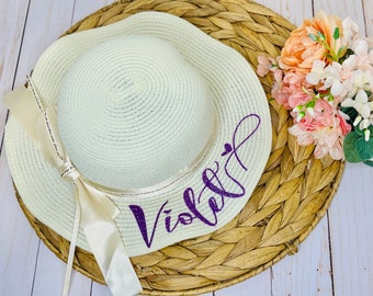 Personalized Kids Sun Hat | Flower Girl Beach Hat | Junior Bridesmaid | Wedding Favors | Children's Birthday Gift For Kids | Kids Beach Hat