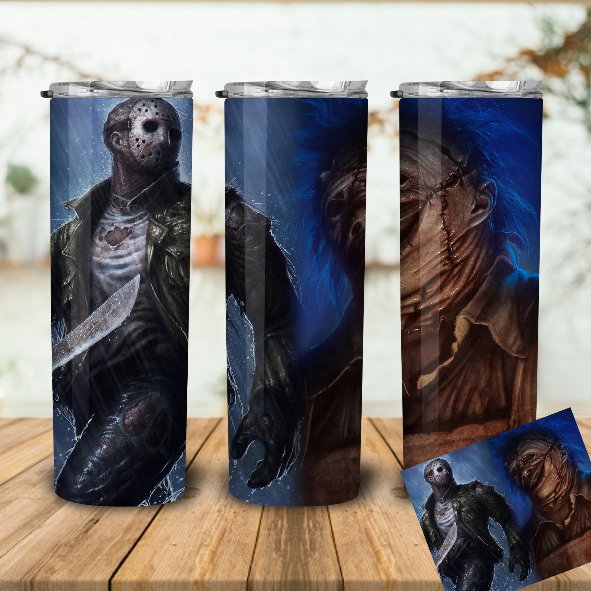 20oz Skinny Tumbler Jason Voorhees und Lederface Png Png Etsy