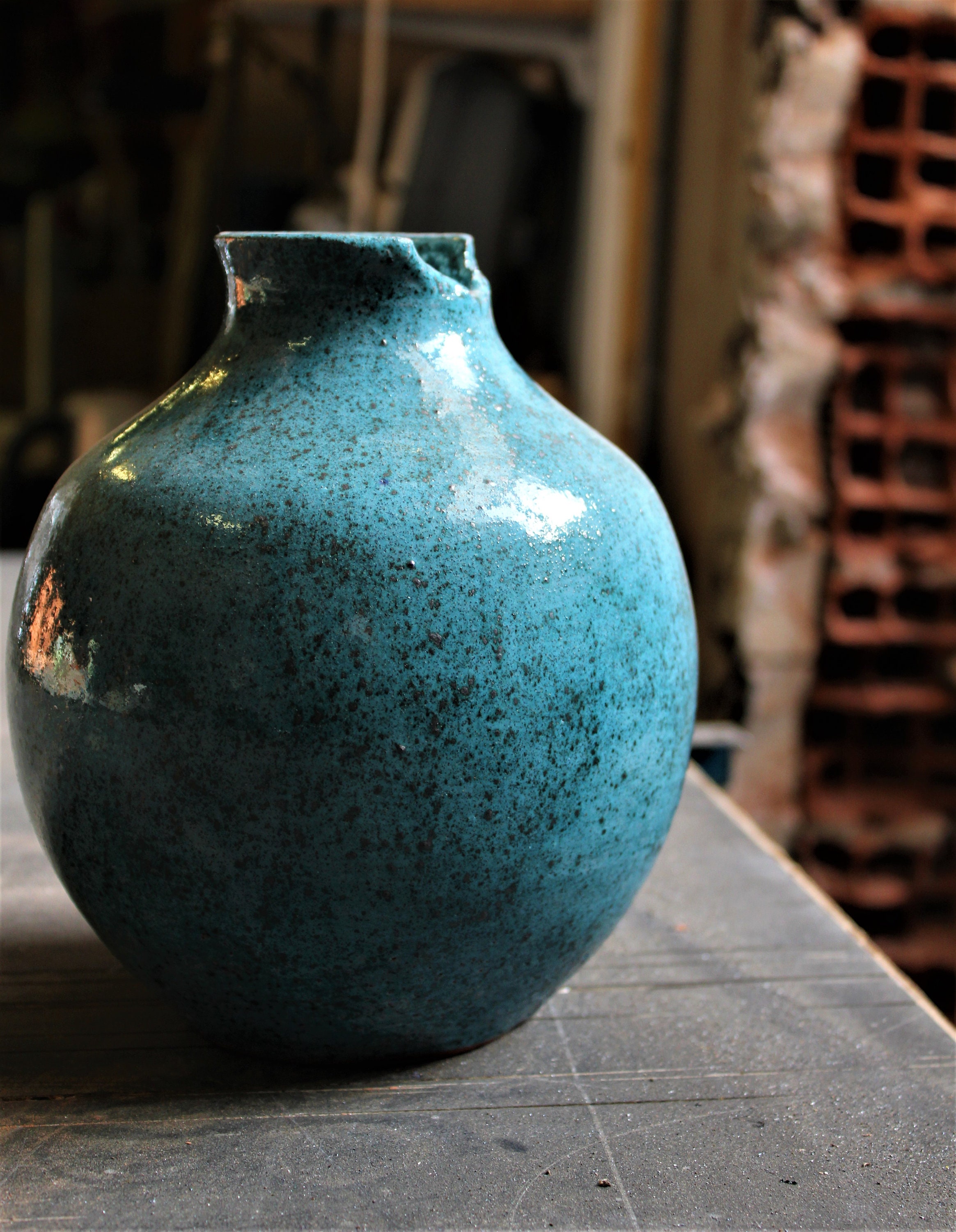 Vase Bleu Turquoise en Faïence