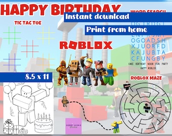 Fogli di attività di compleanno Roblox / Giochi per feste per bambini stampabili in formato PDF