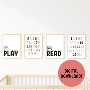 Lets Read Poster, Lets Play Poster, Playroom Signs, Playroom Decor, Nursery Prints, Lets Read Wall Art, Lets Play Wall Art, Playroom Art