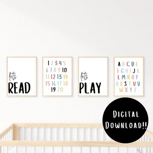 Lets Read Poster, Lets Play Poster, Playroom Signs, Playroom Decor, Nursery Prints, Lets Read Wall Art, Lets Play Wall Art, Playroom Art