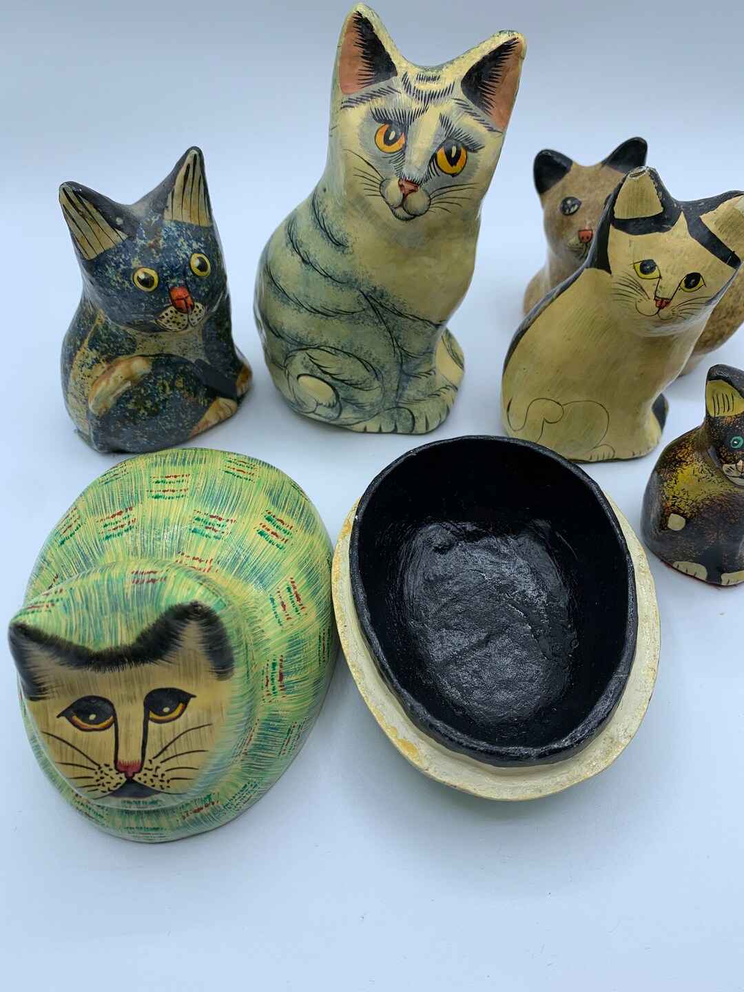 Vintage Papiermâché Papier Mache Cats Collection Decoupage Etsy