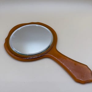 Antique Vanity Bakelite Hand Mirror Plastic Celluloid Handheld Beveled Mirror Victorian Vintage Hand Mirror 1940s Rare Gift Lady