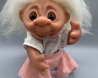 Thomas Dam Vintage Troll Girl Collectible Figure Figurine Denmark Vintage 1977 White Hair Scandinavian Design Original Clothing Troll Danish