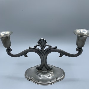 Vintage 2-arm Pewter Art Nouveau Candleholder Candelabra Svensk Tenn Handarbete Swedish Tin Art Deco Vintage 1960s Scandinavian Home Decor