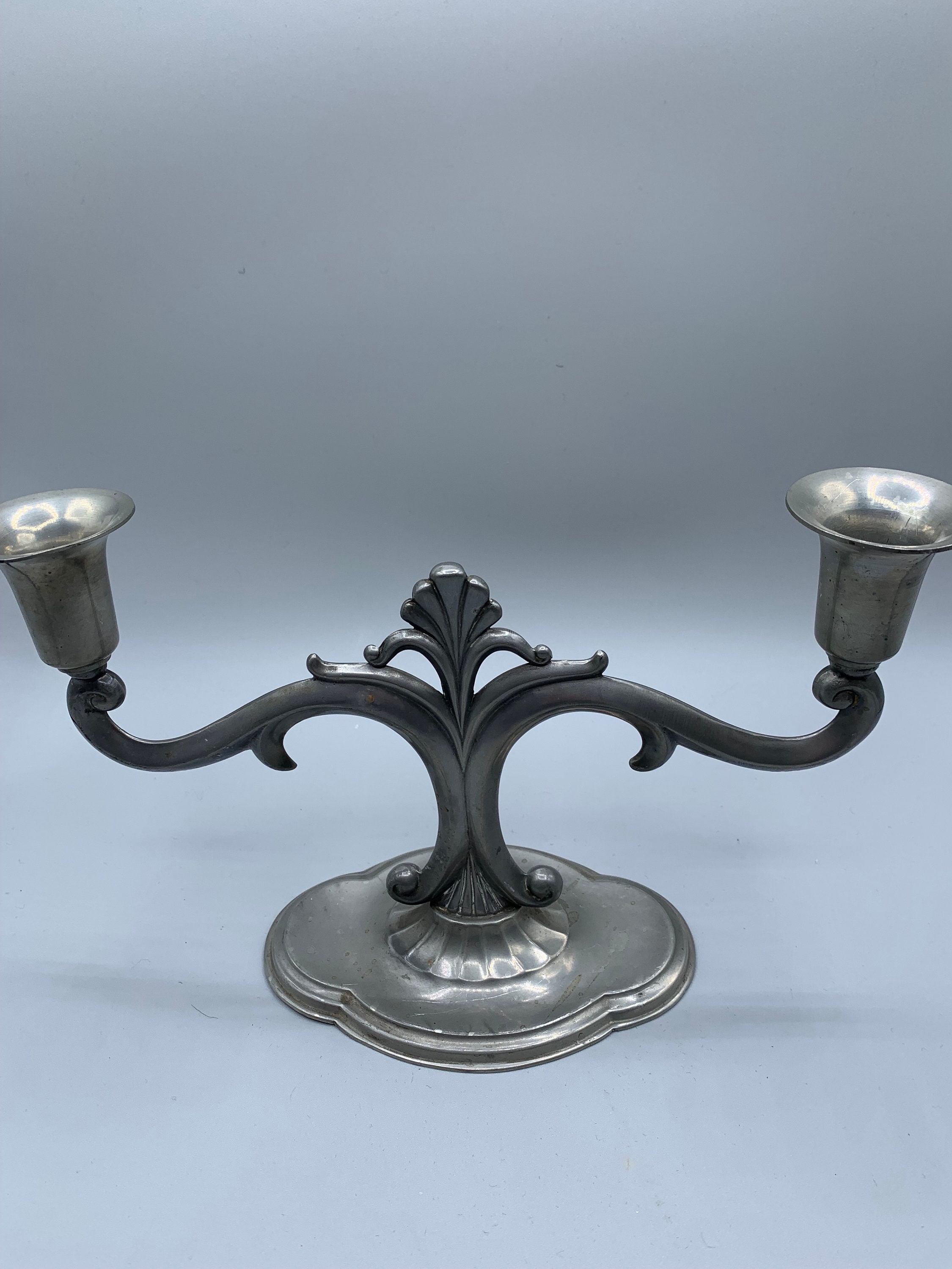 Vintage 2-arm Pewter Art Nouveau Candleholder Candelabra Svensk Tenn Handarbete Swedish Tin Art Deco Vintage 1960s Scandinavian Home Decor