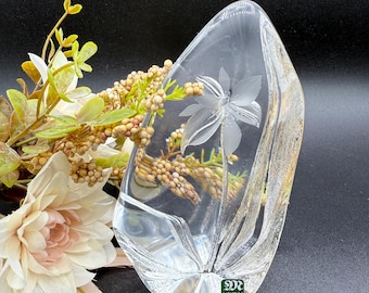 Large Swedish Crystal Glass Paperweight Flower Orchid Designed by