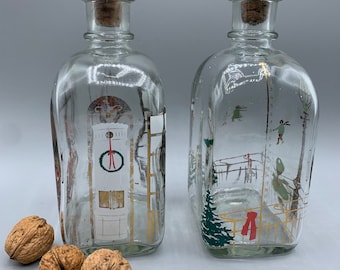 Set of two Vintage Holmegaard - Juleflaske / Christmas Bottle for Schnapps 1996 Xmas Decor Michael Bang Danish Scandinavian Design Denmark