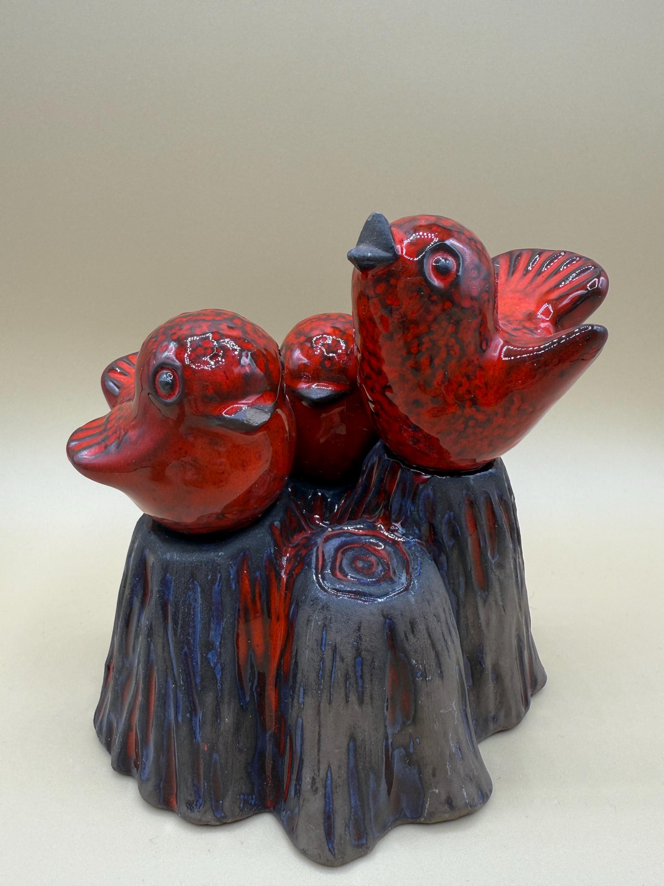Ceramic Sculpture Birds Swedish Vintage Ceramic Red Glazed Pottery