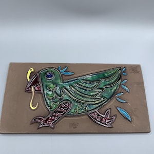 Upsala Ekeby Wall Plaque by Mari Simmulson, 1960s, large ceramic plaque Sweden, Unique Bird Motif Scandinavian Vintage Pottery Home Decor