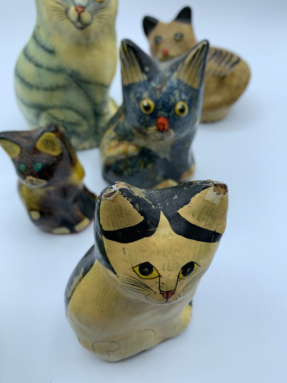 Vintage Papiermâché Papier Mache Cats Collection Decoupage Etsy