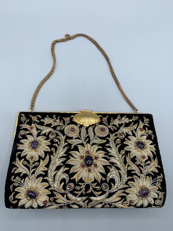 Vintage Zardozi Bag Handmade in India Mid Century Bullion 