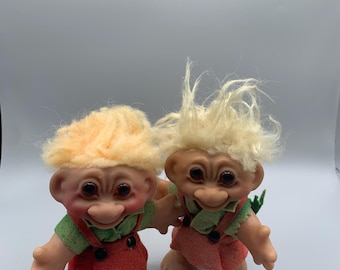 Set of two Thomas Dam Troll Girl Collectible Figure Denmark Vintage 1960s White Blond Hair Scandinavian Design Original Troll Danish