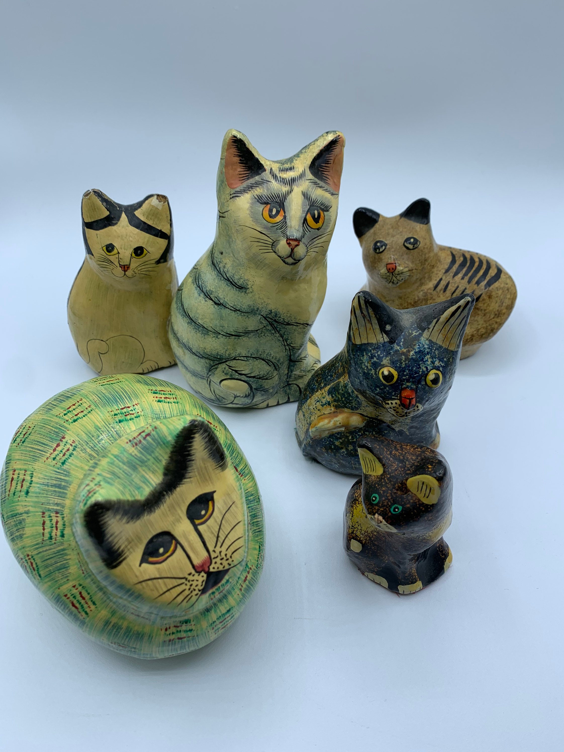 Vintage Papiermâché Papier Mache Cats Collection Decoupage Etsy