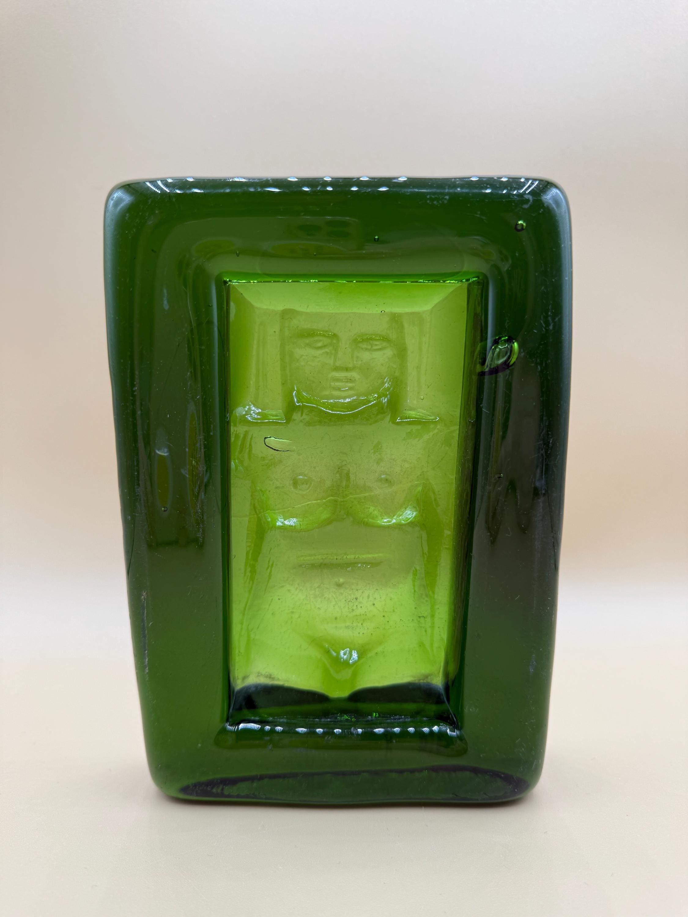 Erik Höglund Swedish Vintage Green Glass Ashtray Paperweight Erik
