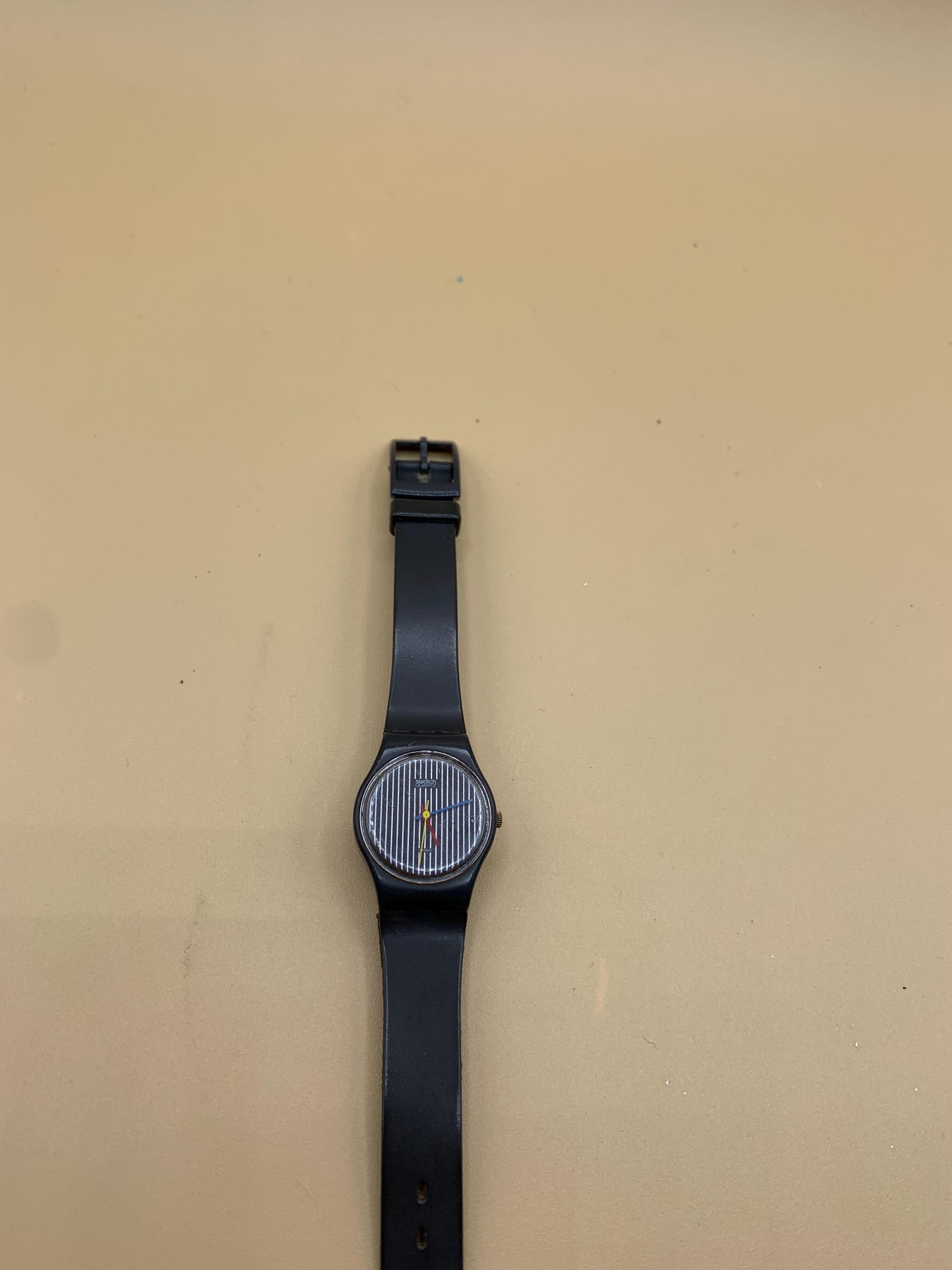 Ms. Pinstripe/ Ms Chanel Vintage Swatch Black Watch 1984 - Excellent Condition Pinstripe Swatch Watch - Etsy main image 2