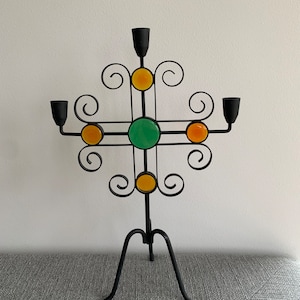 Mid Century Scandinavian wrought iron candlestick Candelabra designed by Gunnar Ander manufactured by Ystad Metall in Sweden 1960s Vintage