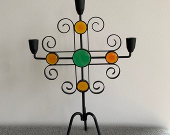 Mid Century Scandinavian wrought iron candlestick Candelabra designed by Gunnar Ander manufactured by Ystad Metall in Sweden 1960s Vintage