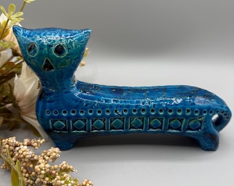 Vintage Bitossi Rimini Blue Cat by Aldo Londi, Italy, Flavia