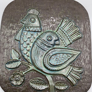 Upsala Ekeby Birds kwiatowa tablica ścienna autorstwa Irmy Yourstone, lata 60., duża tablica ceramiczna, tablica ścienna skandynawski wystrój domu w stylu vintage ceramiki