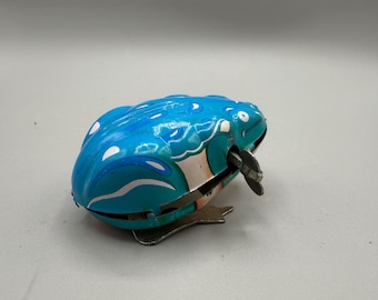 1970年代のヴィンテージジャンピングメカエルゼンマイ式ブリキおもちゃ