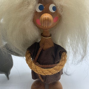 Wooden Troll, Swedish troll Fur Teakwood figure- Swedish design 1960s vintage Scandinavian Home Decor Sweden Collectible